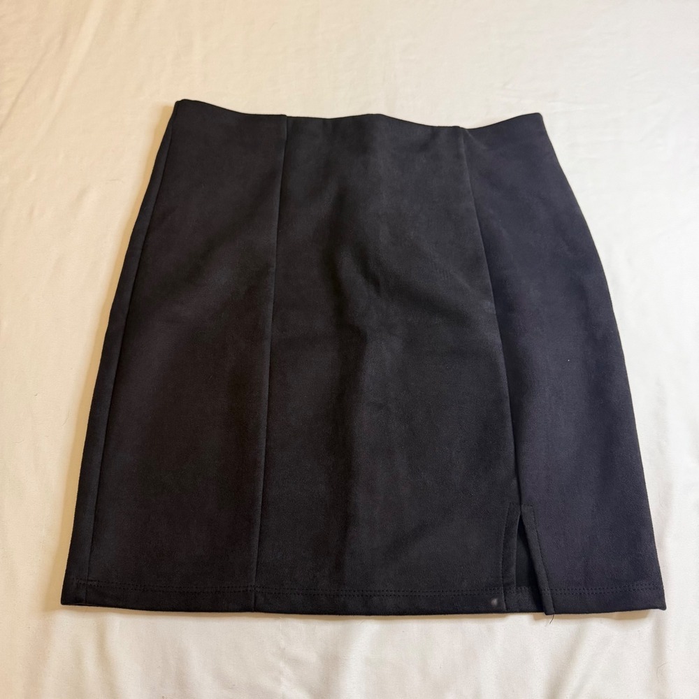 Altar'd State Black Faux Suede Mini Skirt High Waisted Side Slit Size L